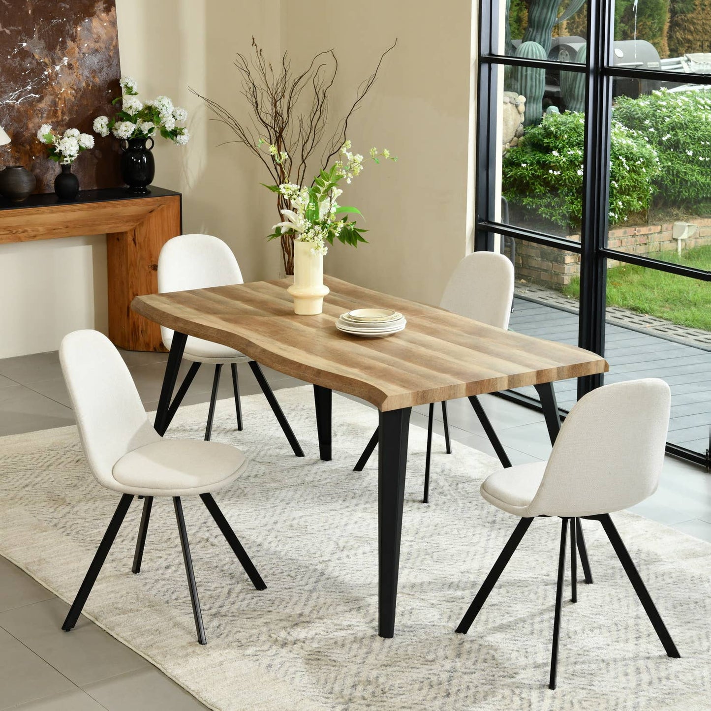 5-Piece Dining Set-63" Wave-Edge Wal Table and Chair Options