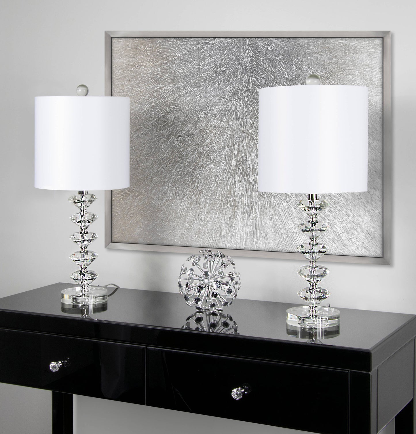 23" Genuine Crystal Table Lamp w/ Stacked Diamond Base