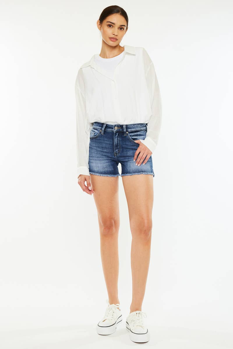 OPEN PACK HIGH RISE FRAYED HEM DENIM SHORTS-KC9212D