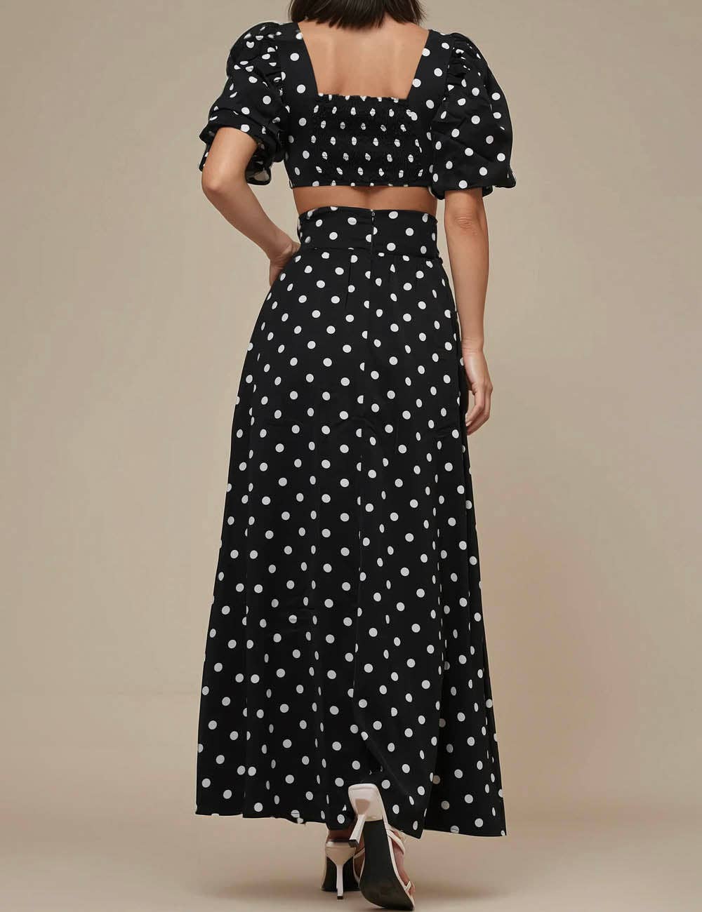 Ladies Polka Dot Crop Top Midi Skirt 2PCS Set