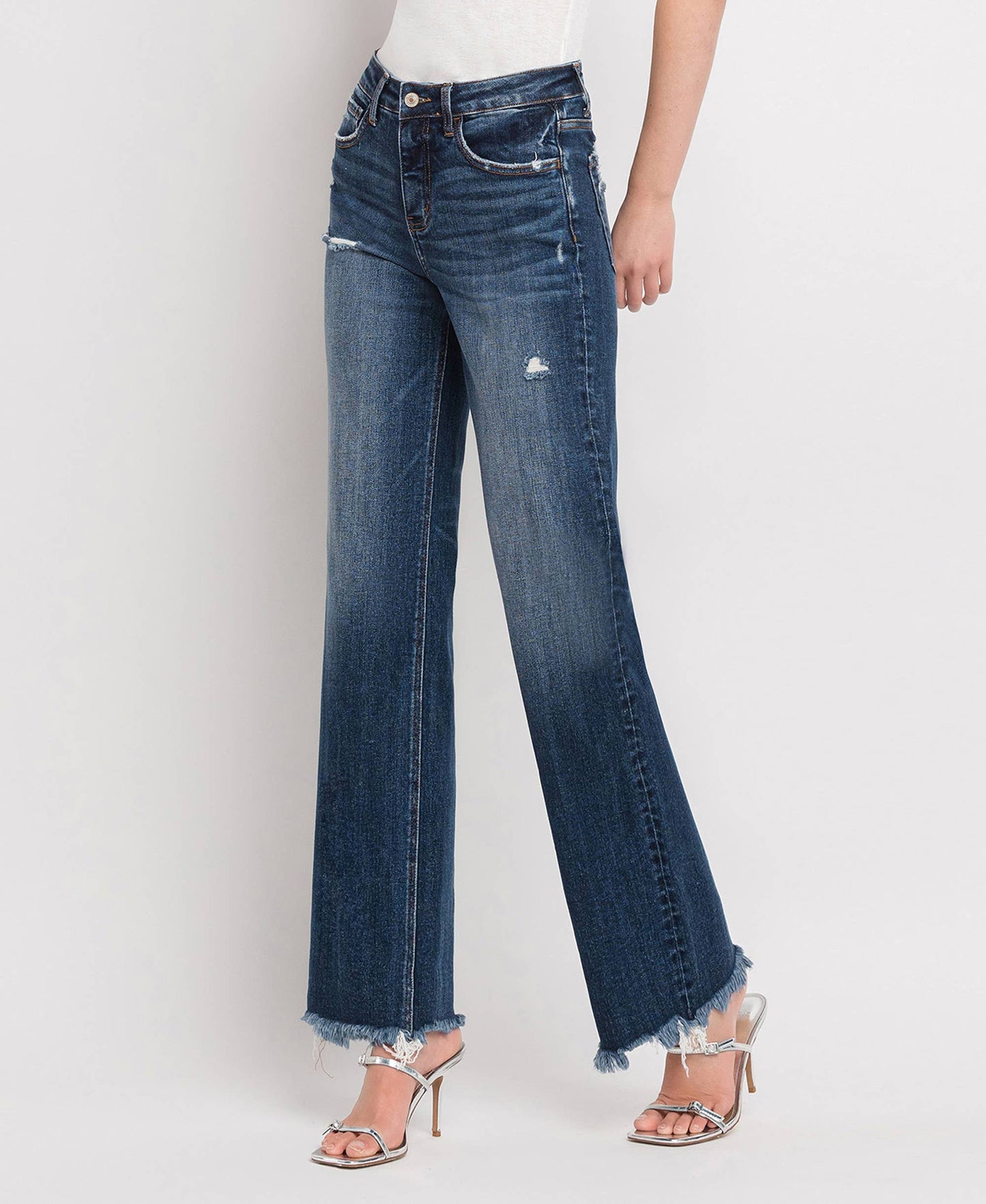 TUMMY CONTROL HIGH RISE FRAYED HEM DAD JEANS LV1308