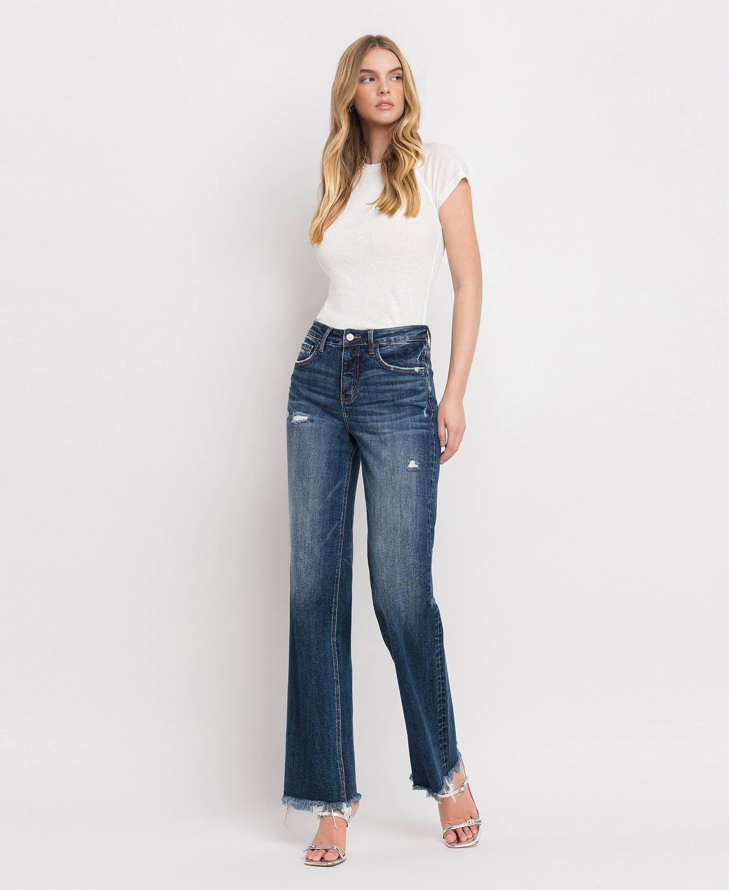 TUMMY CONTROL HIGH RISE FRAYED HEM DAD JEANS LV1308