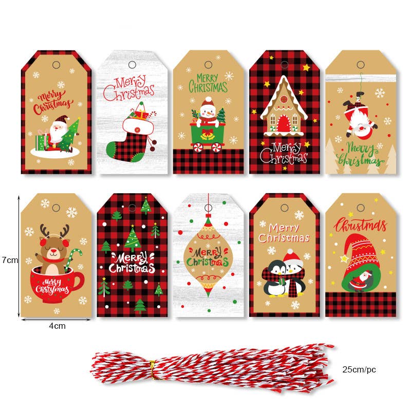 Christmas holidays bags gifts tags jute rope, set of 10