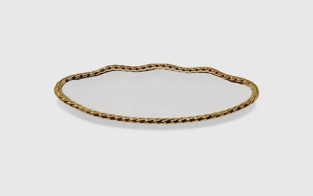 White Oval Bowl - New Bone China w/ Gold Roped Scalloped Edge