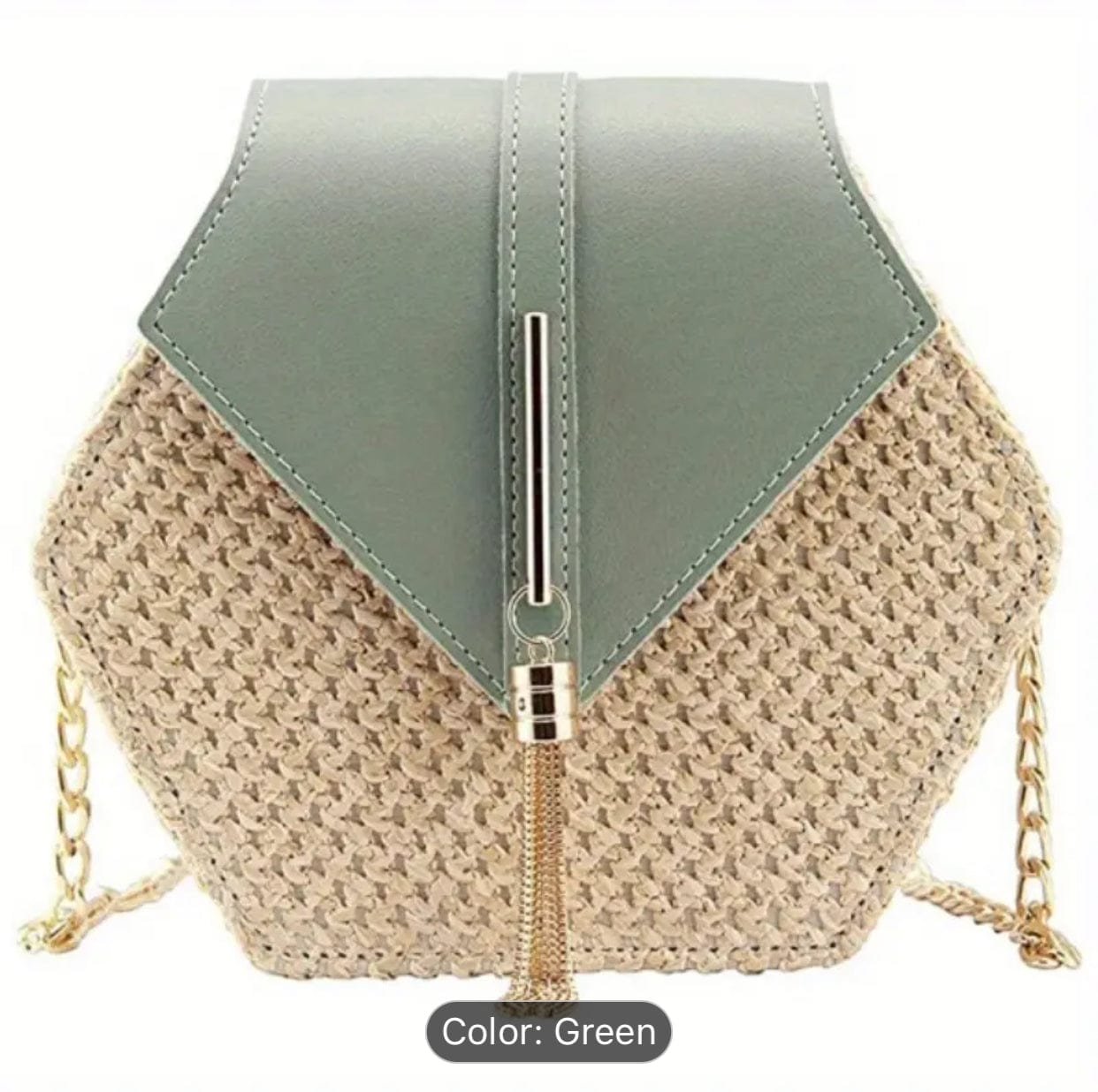 Hexagon Shaped Woven Straw Design Purse