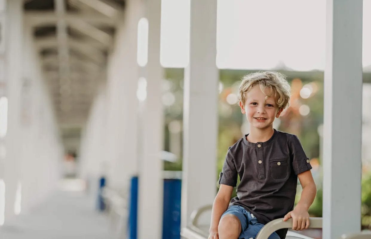 Boys Graphite Grey Tab Tee with Buttons - Sensory Friendly