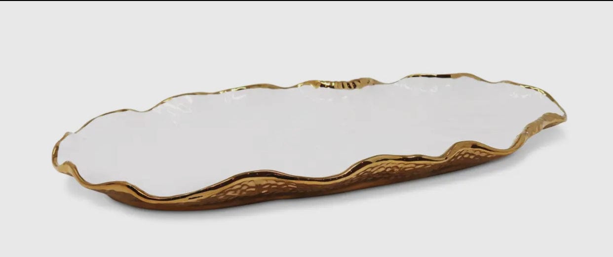 White Oval Tray - New Bone China w/ Gold Scalloped Edges