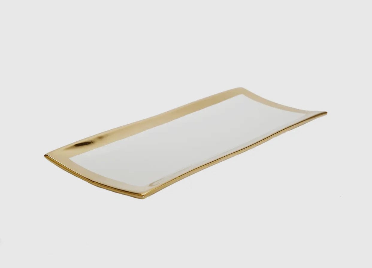 Gold Edged White Rectangular Tray