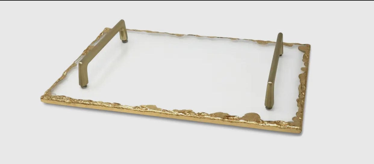 Glass Tray w/ Gold Rim and Handles