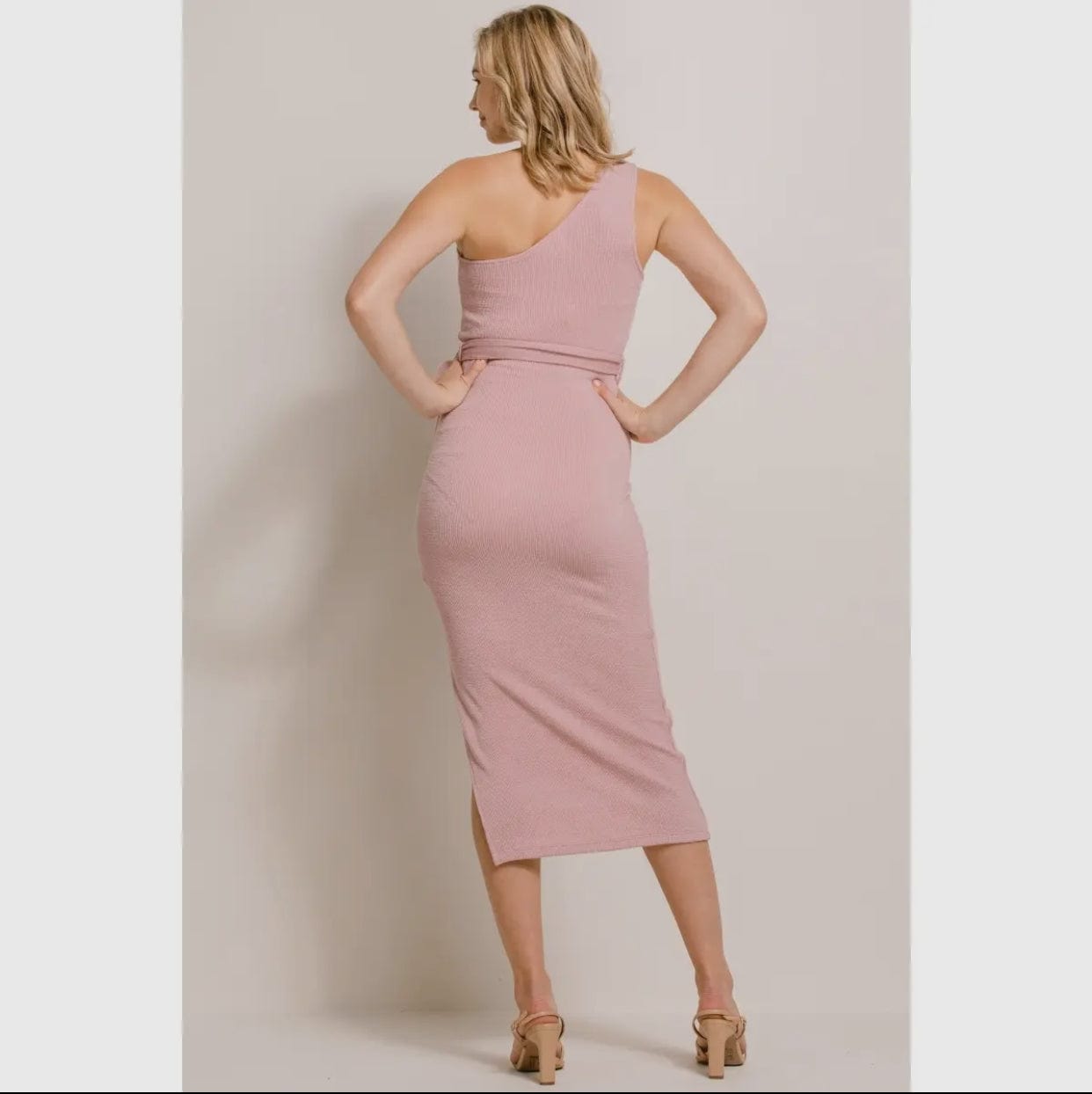 One-Shoulder Ribbed Maternity Side Slit Midi Dress