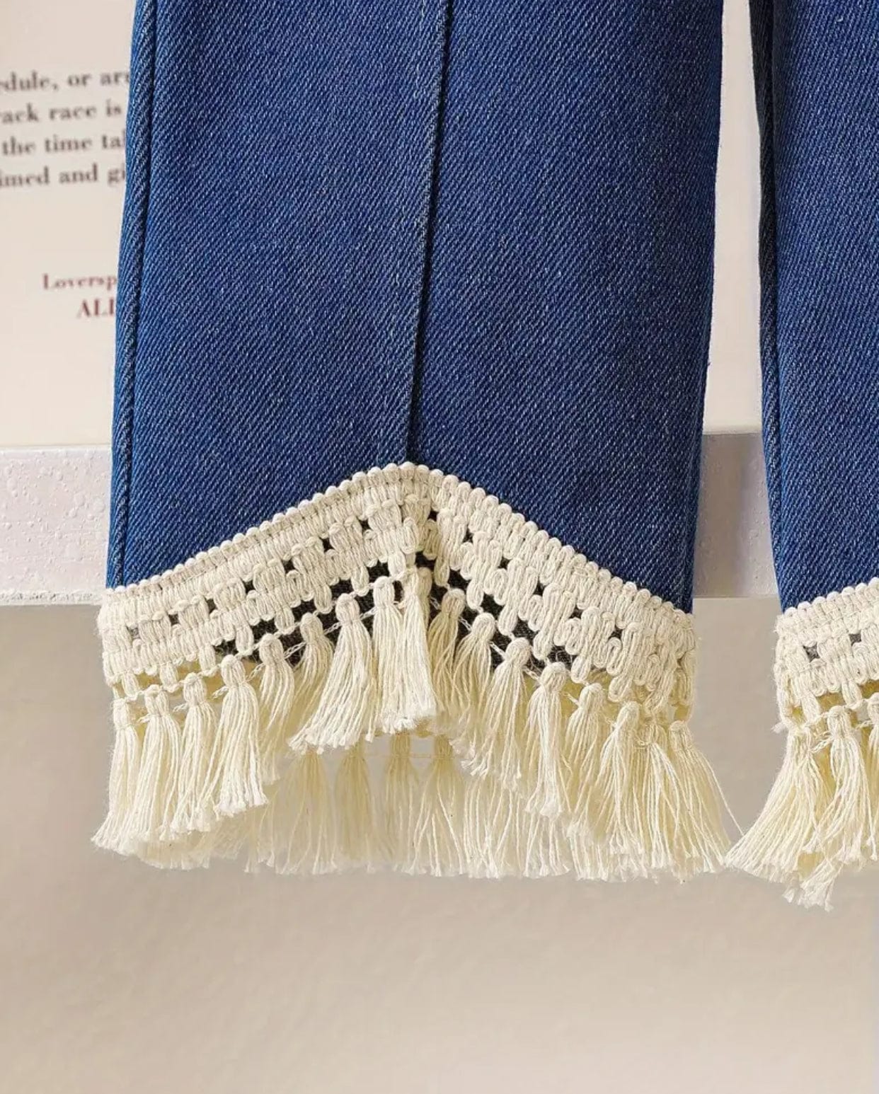 Girls’ Long Sleeve Top and Denim Pants with Tassels Set