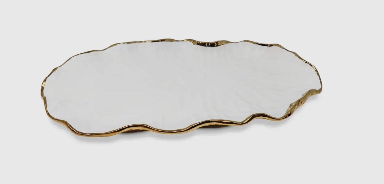 White Oval Tray - New Bone China w/ Gold Scalloped Edges
