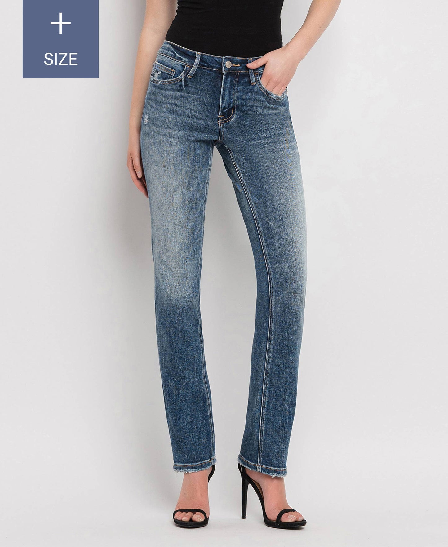 PLUS SIZE MID RISE SLIM STRAIGHT JEANS LV1027-P