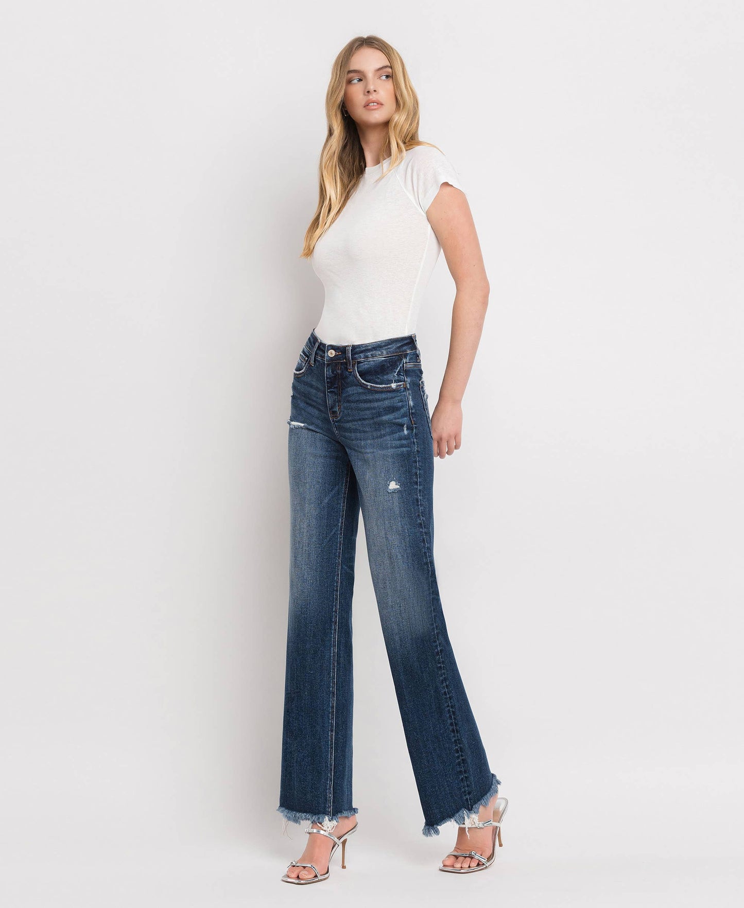 TUMMY CONTROL HIGH RISE FRAYED HEM DAD JEANS LV1308