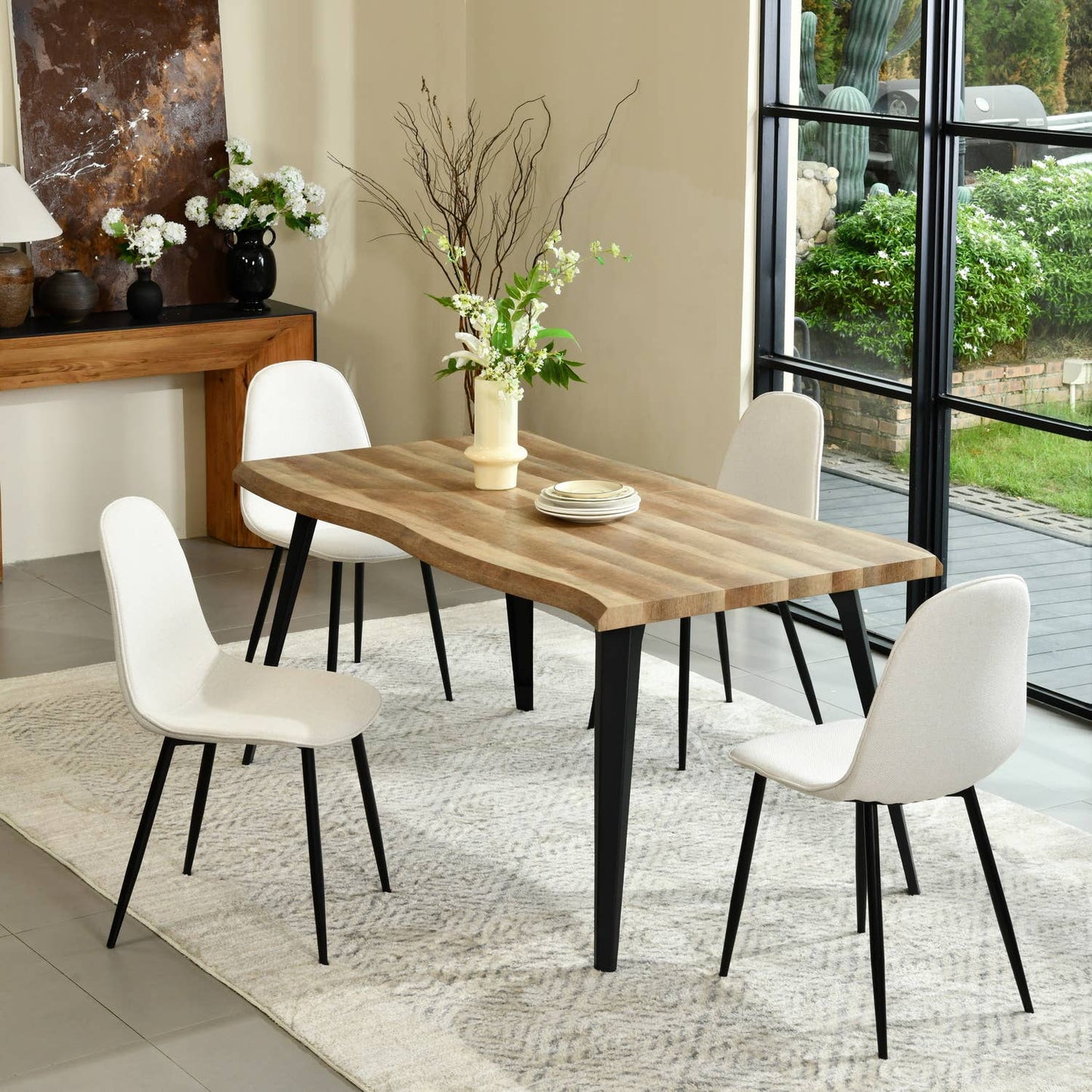 5-Piece Dining Set-63" Wave-Edge Wal Table and Chair Options
