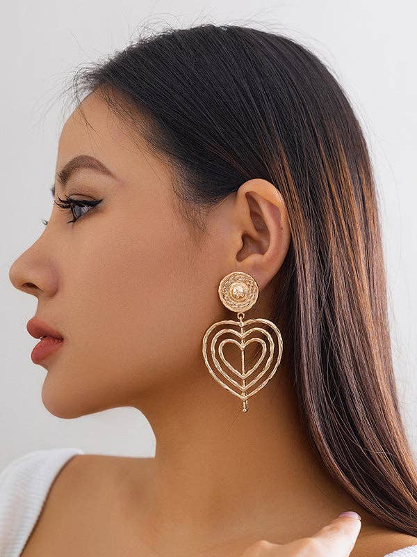 Normcore Geometric Heart Shape Hollow Solid Color Drop Earrings