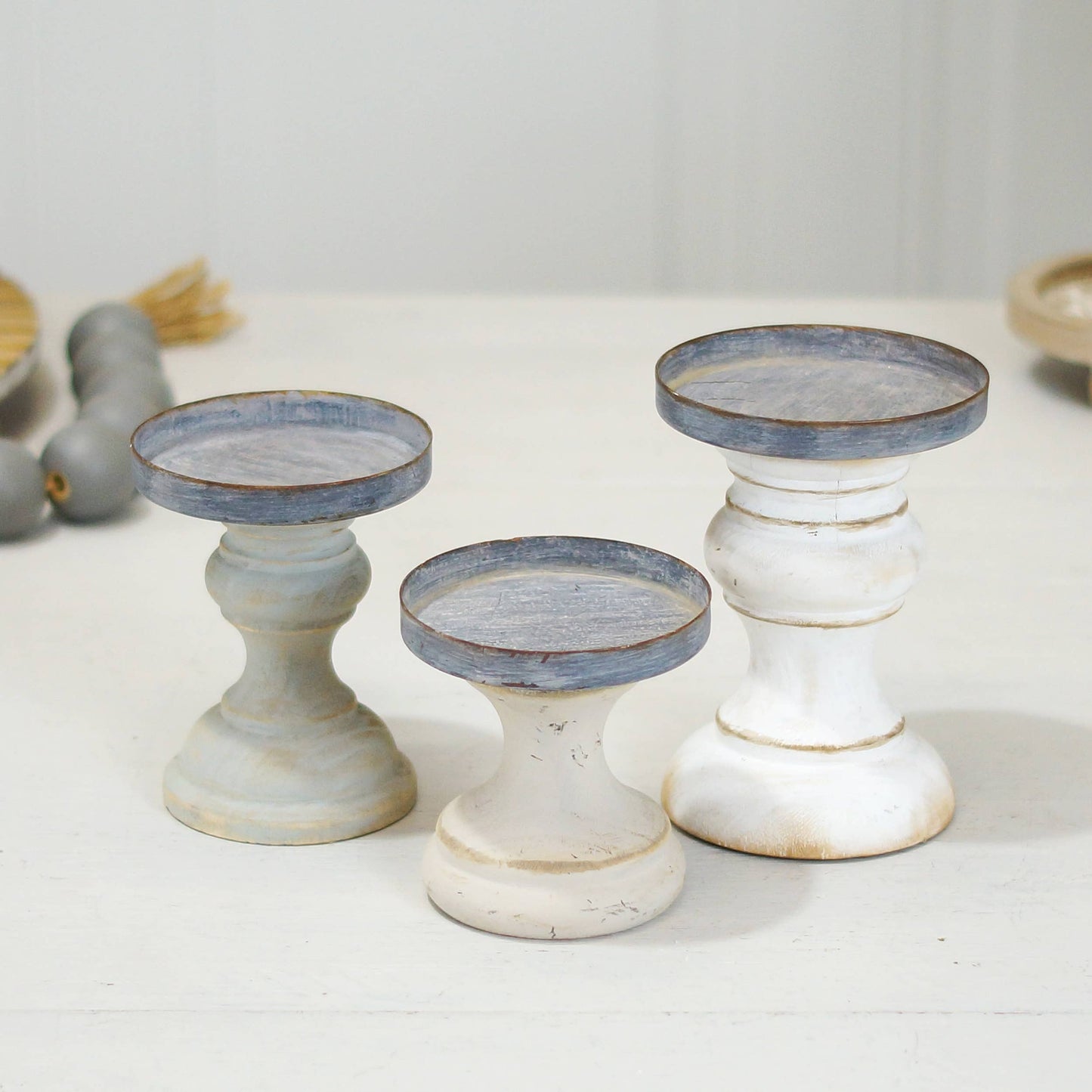 VIP White Wood Candle Holders (Set of 3)
