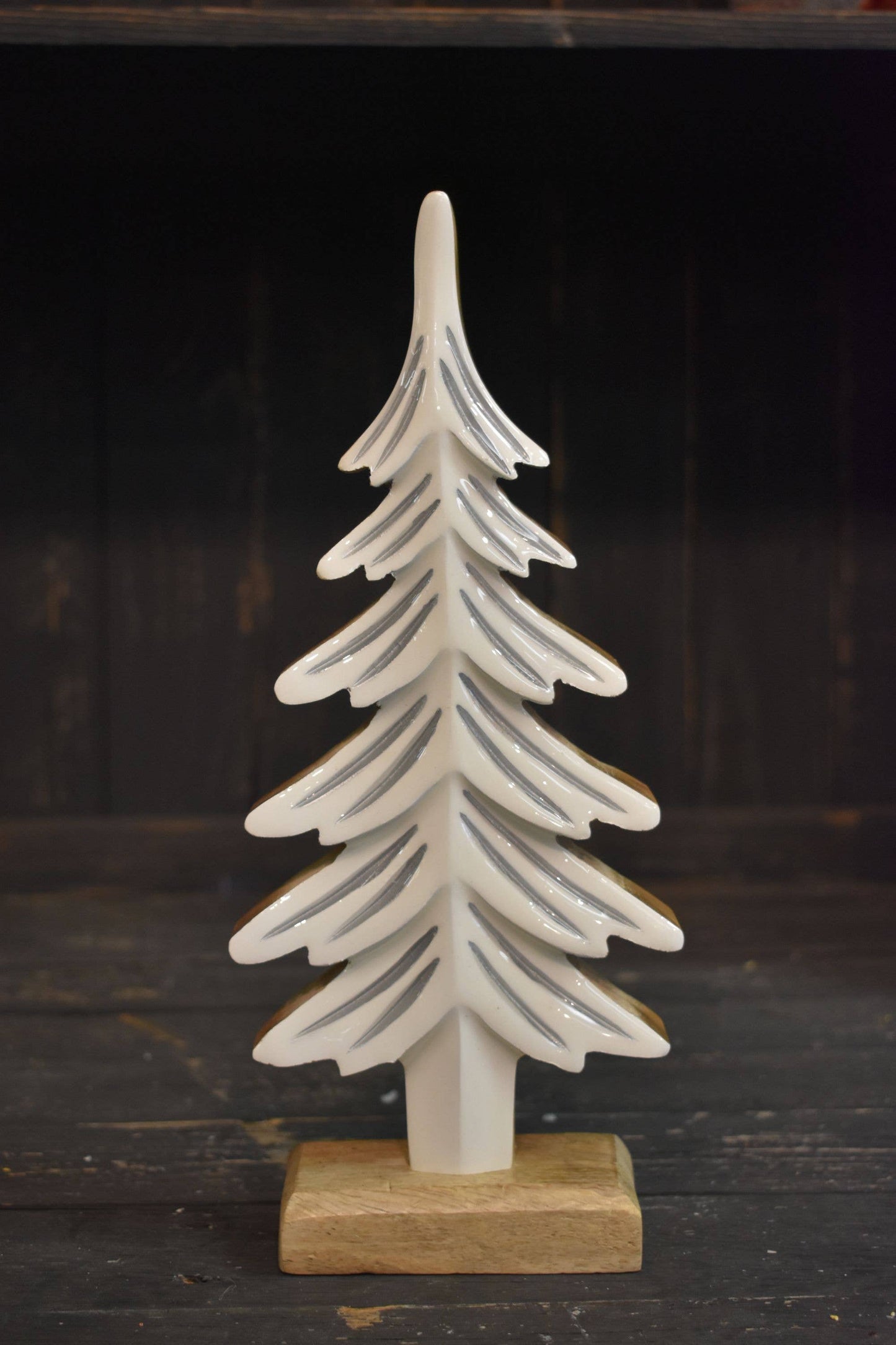 Wooden Tree w/ White & Silver Enamel 5x2x12in
