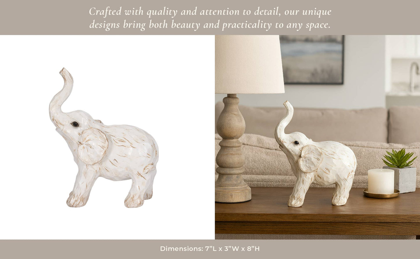Resin Elephant Statue Decorative Sculpture - White, 8 in.