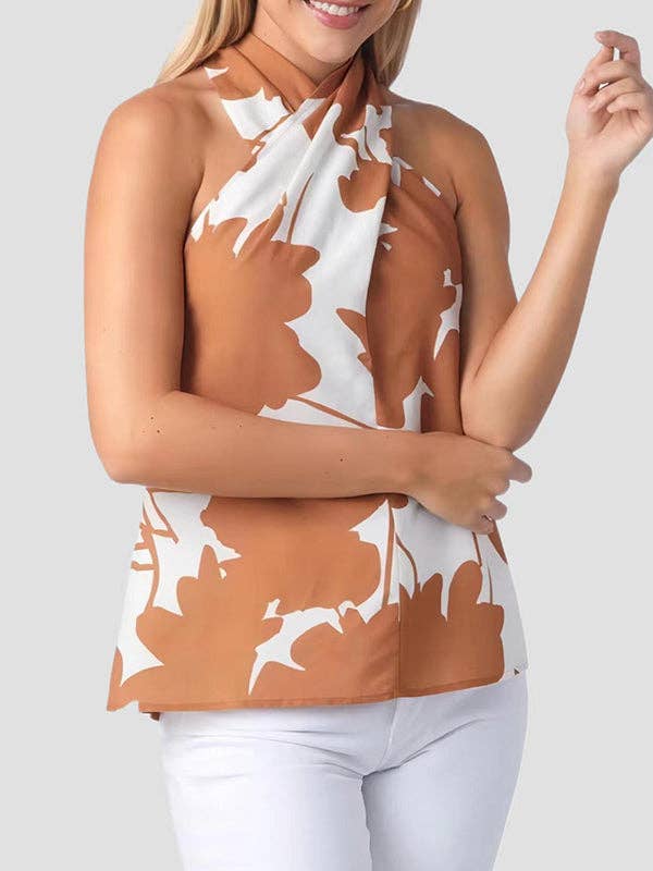 Backless Flower Print Halter Top & High Waist Shorts Set
