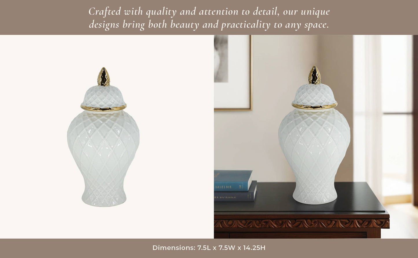 Ceramic Rope Lidded Decorative Temple Jar - White, 14 in.