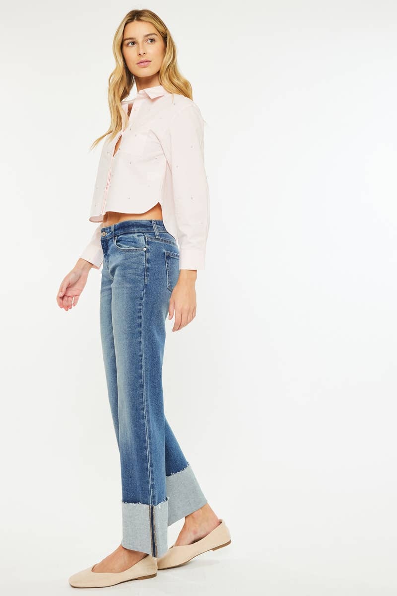 OPEN PACK MID RISE WIDE FLARE JEANS-KC78033D