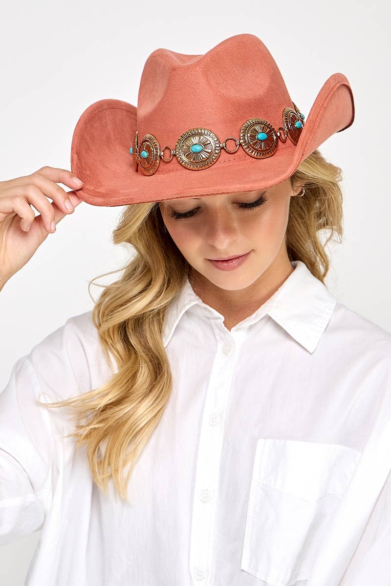 Turquoise Stud Oval Concho Chain Cowboy Hat