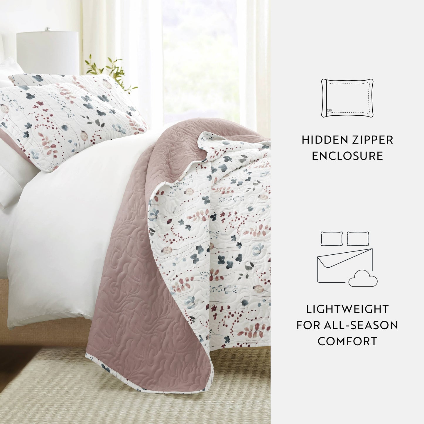 Poppy Bloom All Season Patterned Reversible Quilt Set