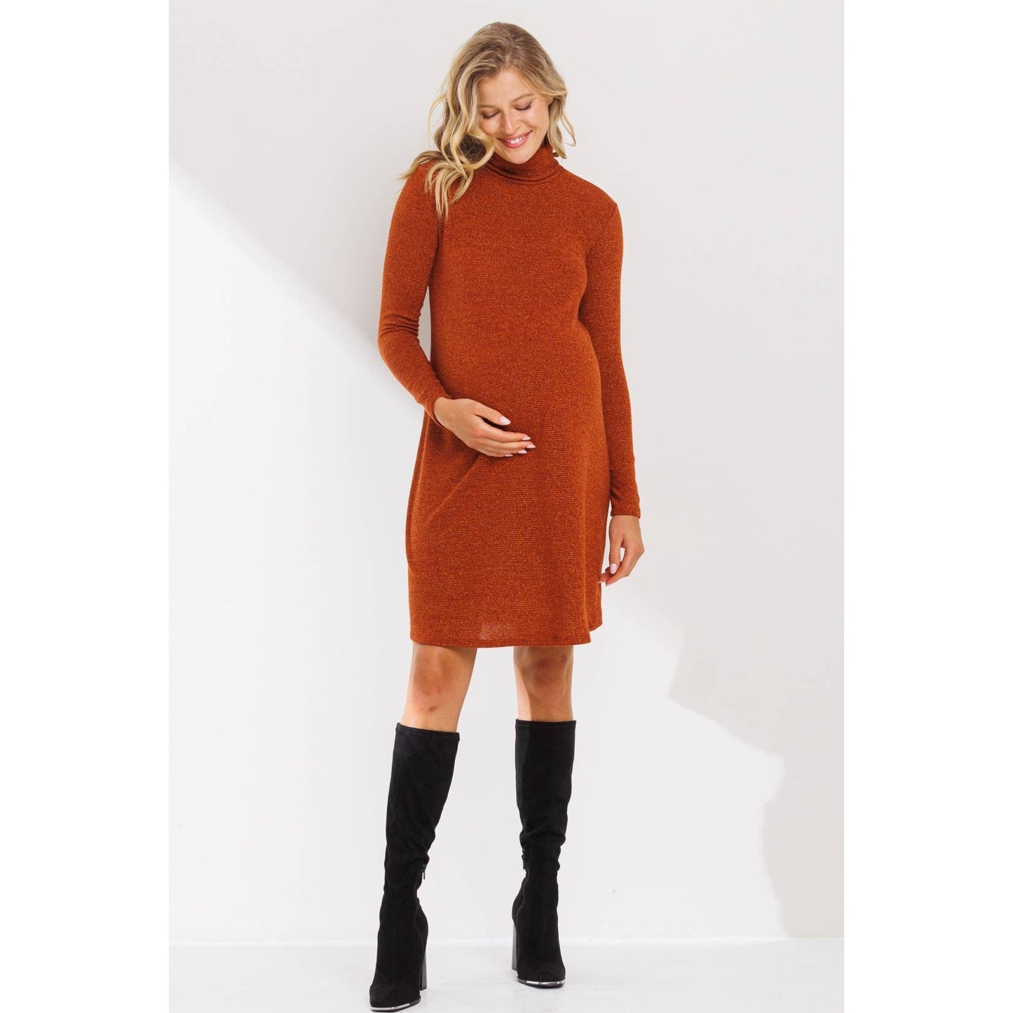 Turtle Neck Shimmer Knit Maternity Dress