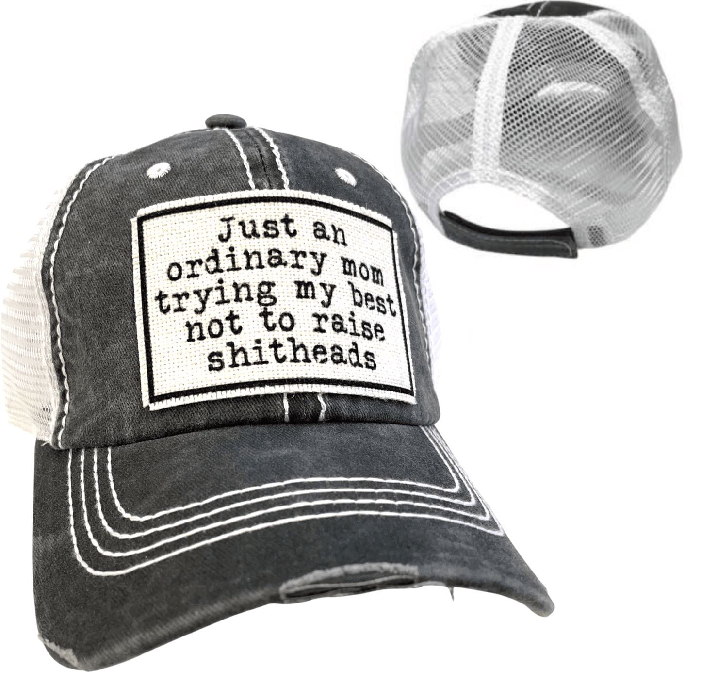 MOM TRYING NOT TO RAISE SHITHEADS | WOMAN'S HAT | DISTRESSED