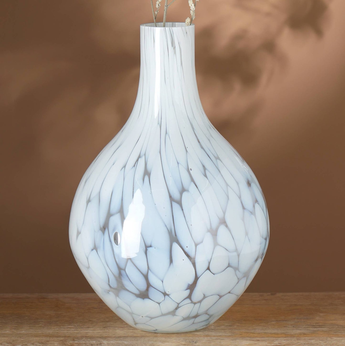 White Splutter Round Glass Vase - 8.5X13"