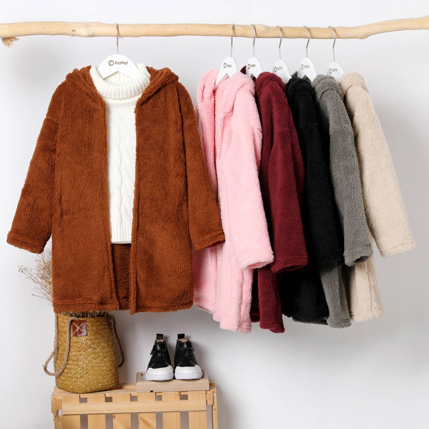 Kid Boy/Girl Solid Color Hooded Fuzzy Coat