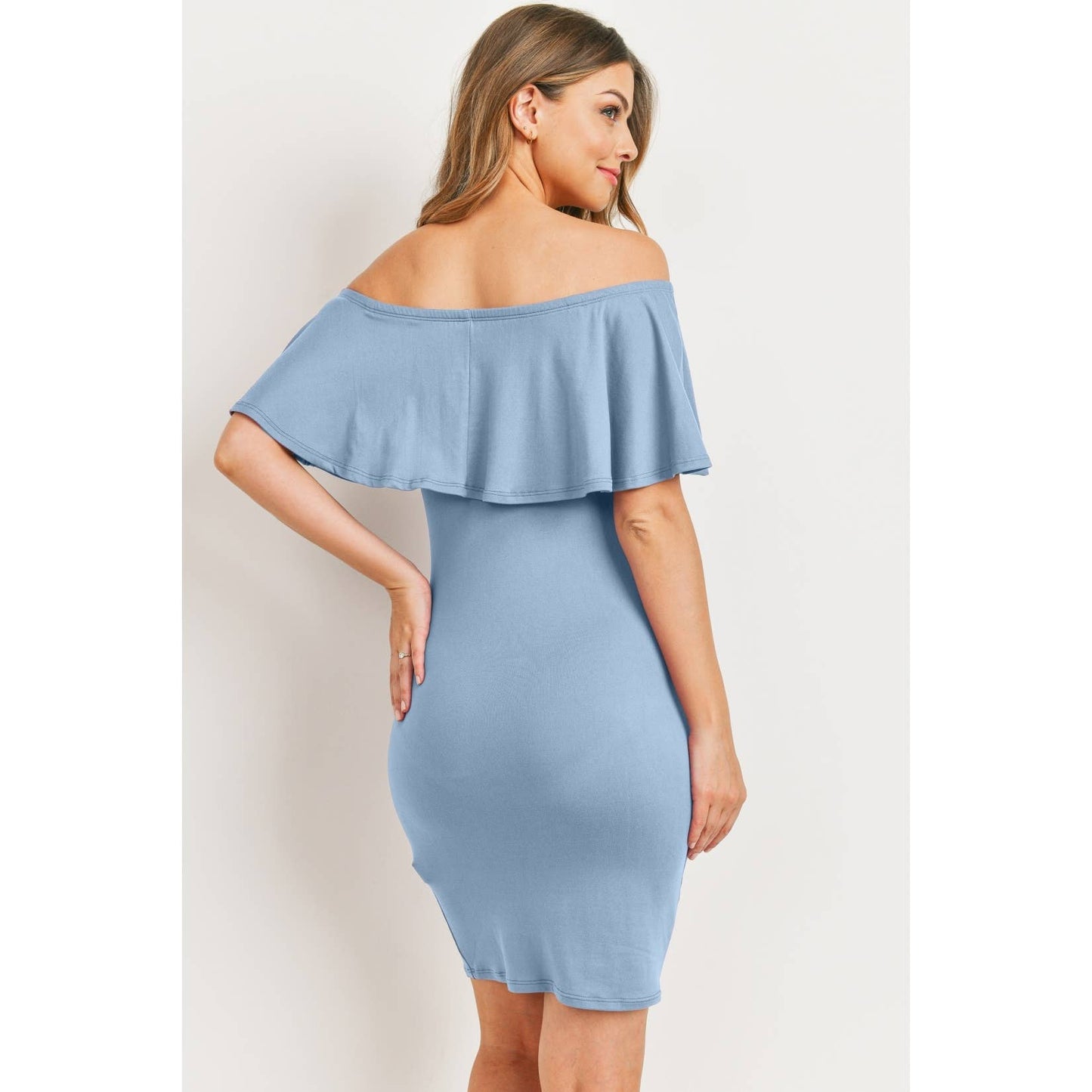 Mini Ruffle Off Shoulder Ruched Maternity Dress