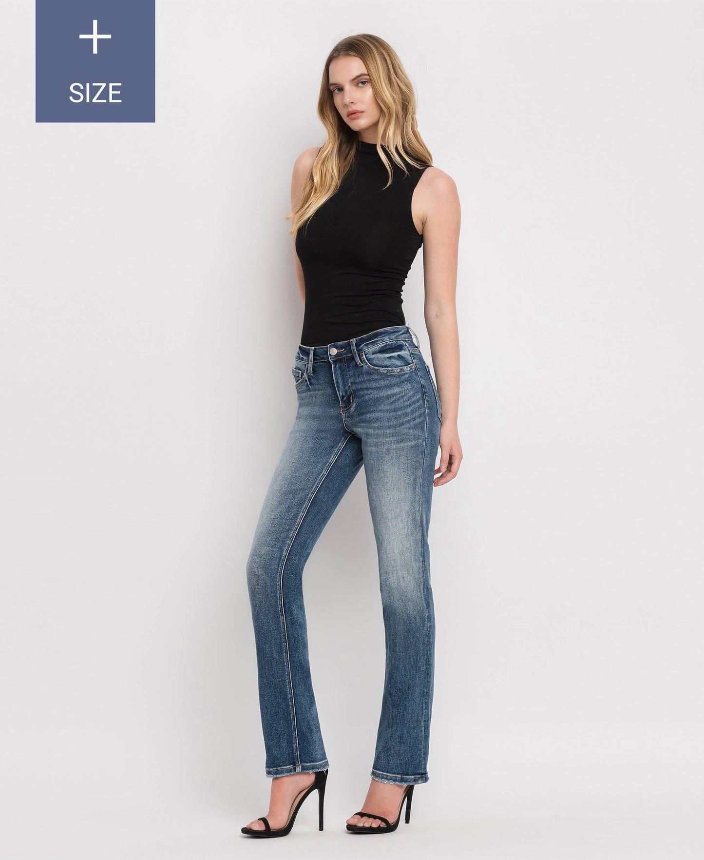 PLUS SIZE MID RISE SLIM STRAIGHT JEANS LV1027-P