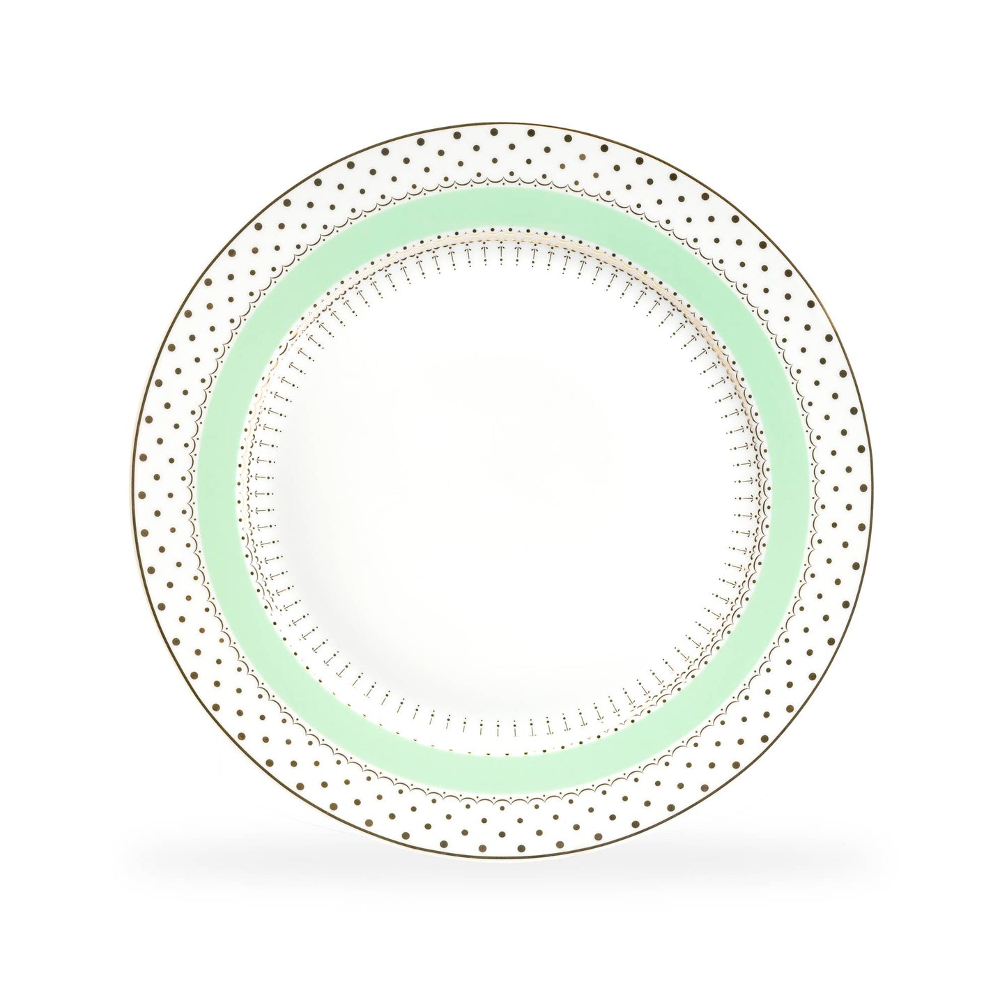 Mint Green Stripe with Gold Dots Fine Porcelain Dinner Plate