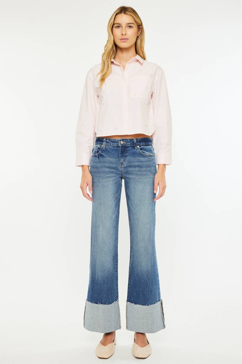 OPEN PACK MID RISE WIDE FLARE JEANS-KC78033D
