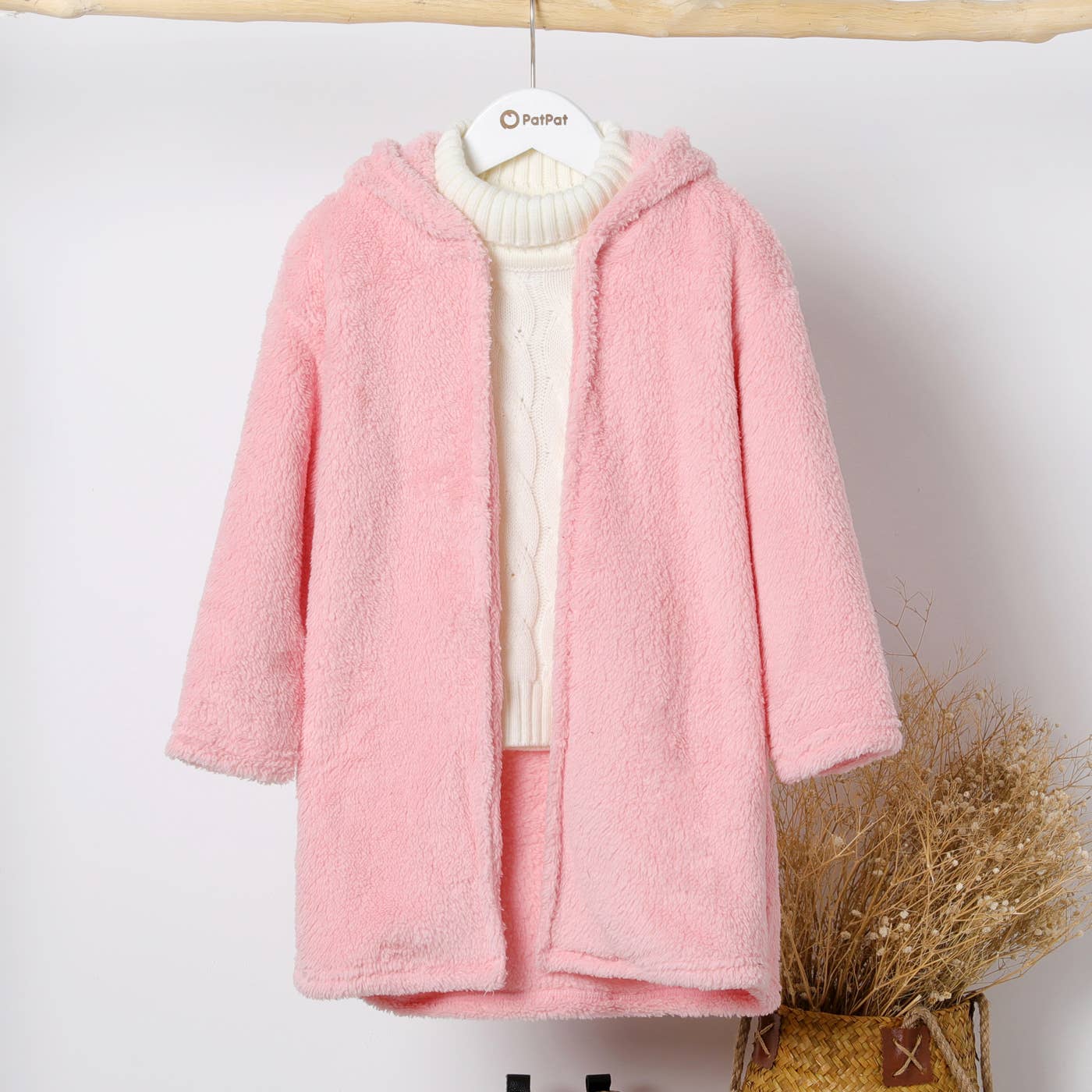 Kid Boy/Girl Solid Color Hooded Fuzzy Coat