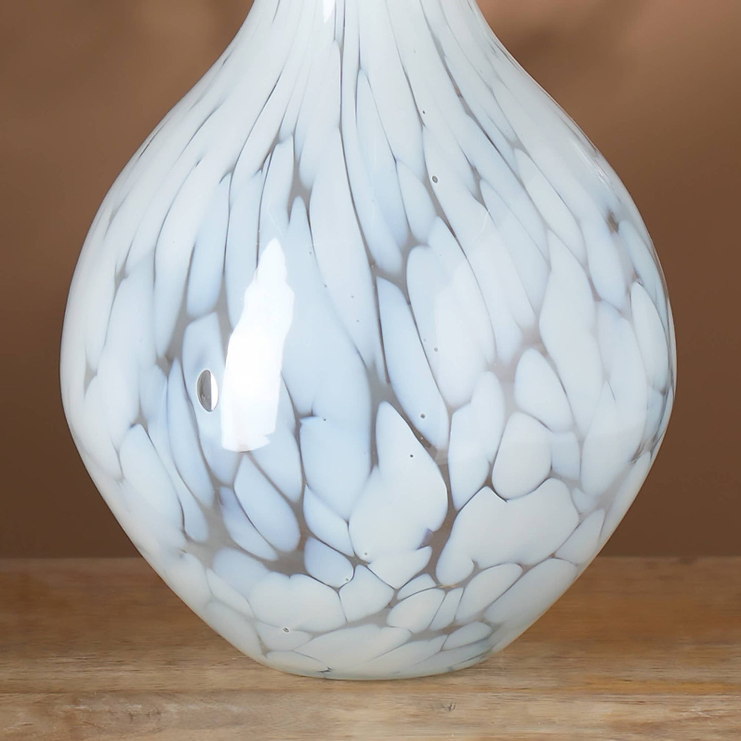 White Splutter Round Glass Vase - 8.5X13"