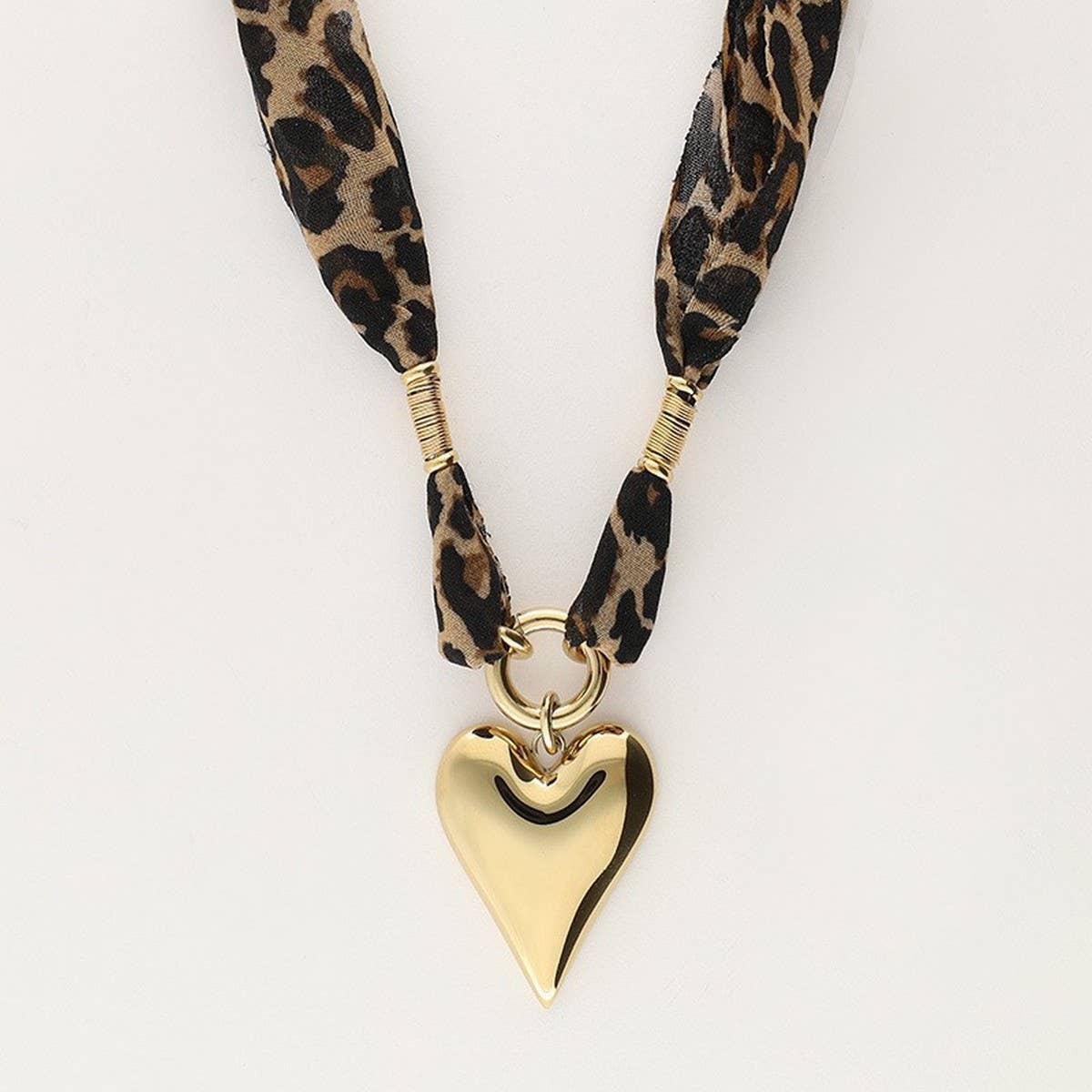 Leopard print heart stainless steel necklace_CWMM5705