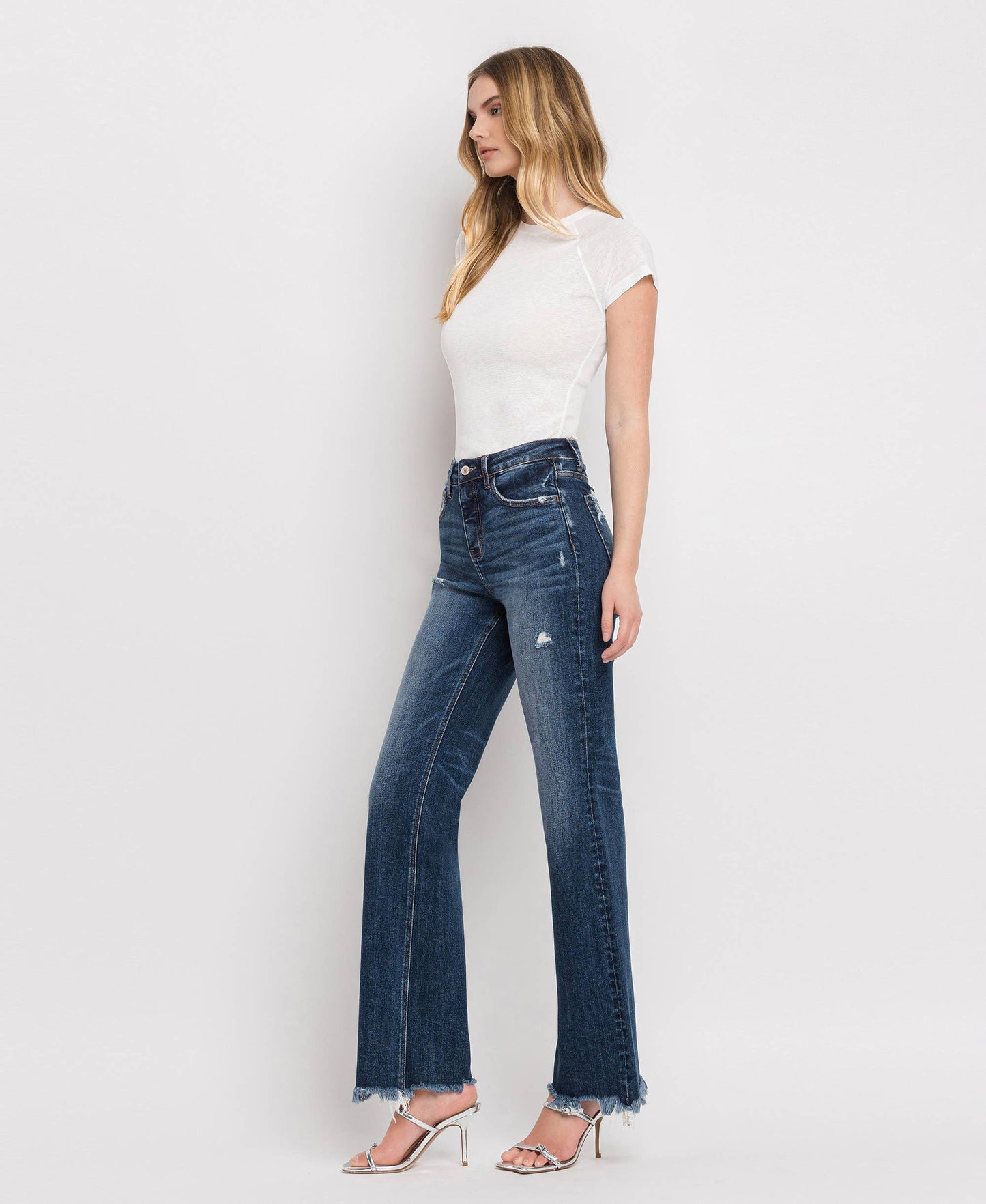 TUMMY CONTROL HIGH RISE FRAYED HEM DAD JEANS LV1308