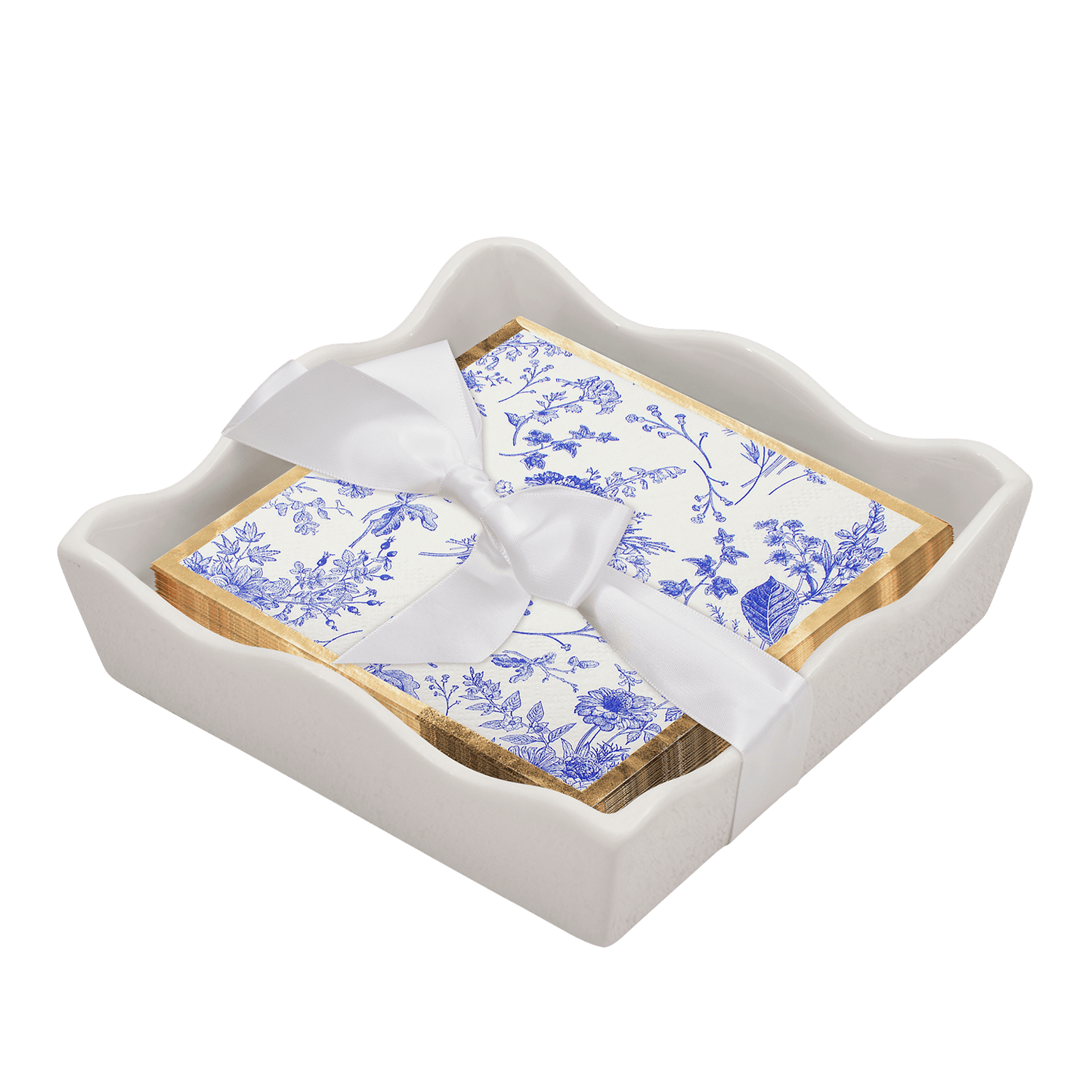Ceramic Wave Napkin Tray with Cocktail Napkin - Timeless