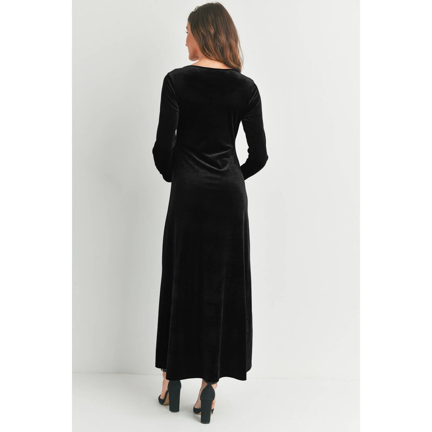 Velvet Long Sleeve Maternity Midi Dress