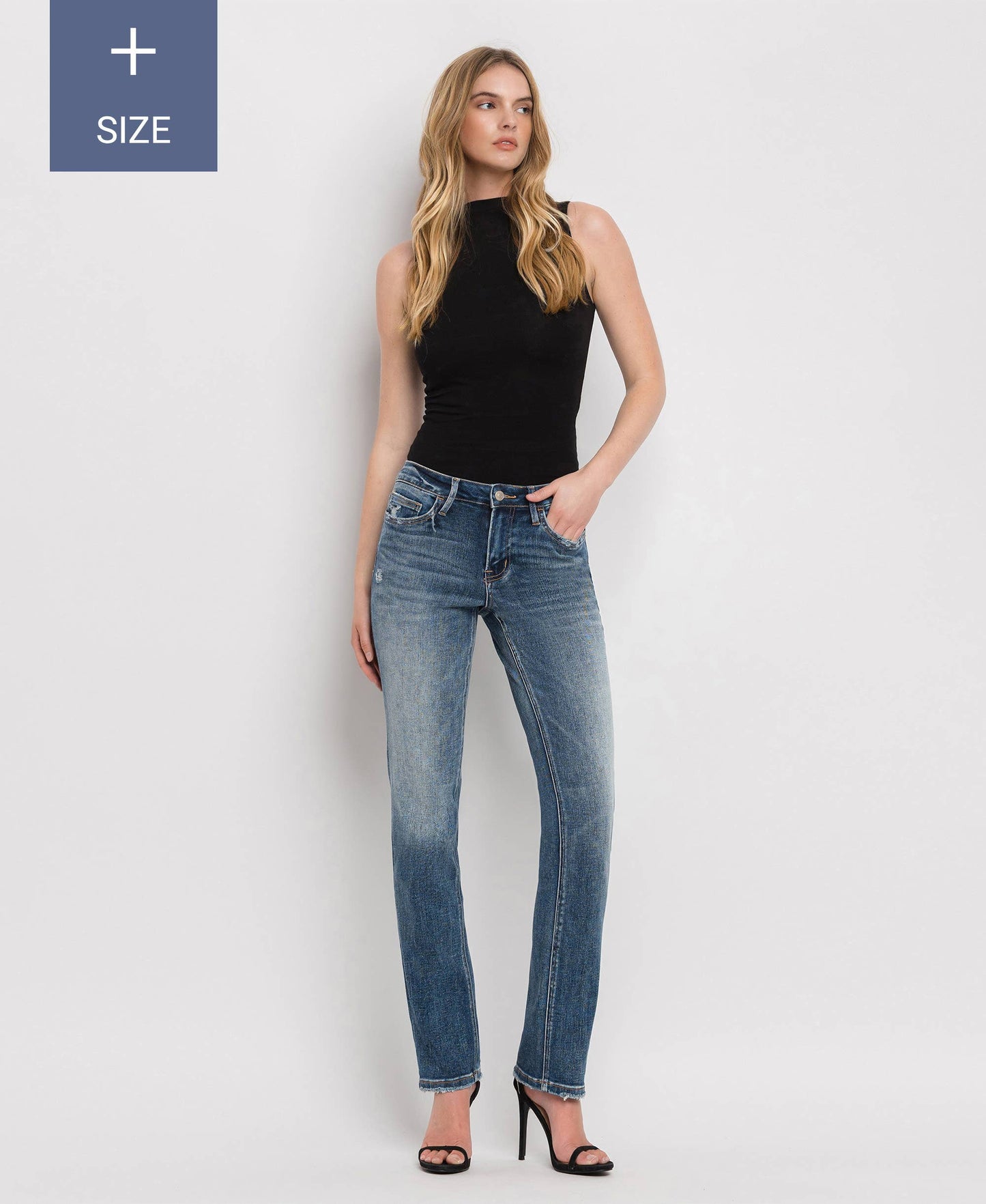 PLUS SIZE MID RISE SLIM STRAIGHT JEANS LV1027-P