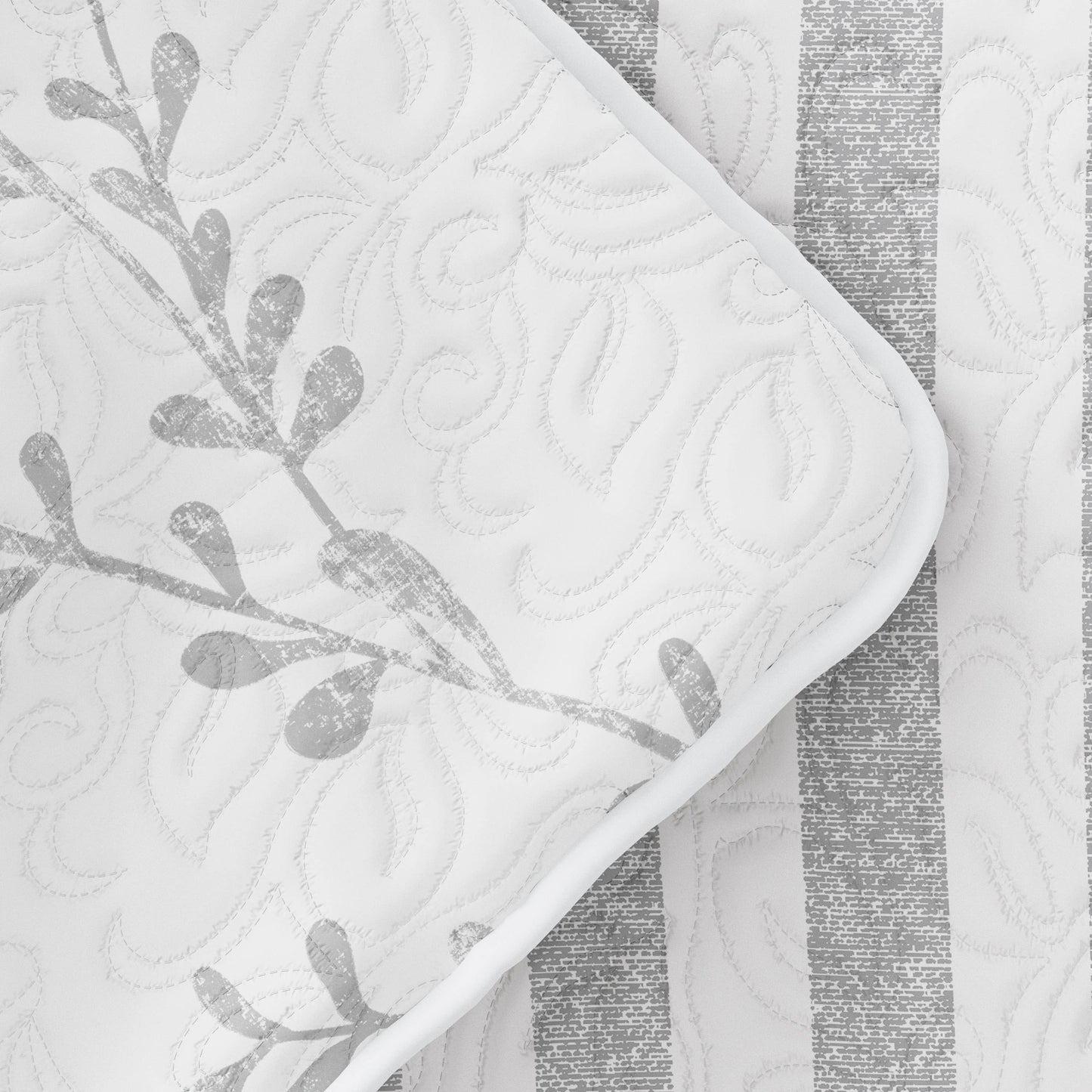 Sprouting Vines/Stripe Reversible Quilted Coverlet Set