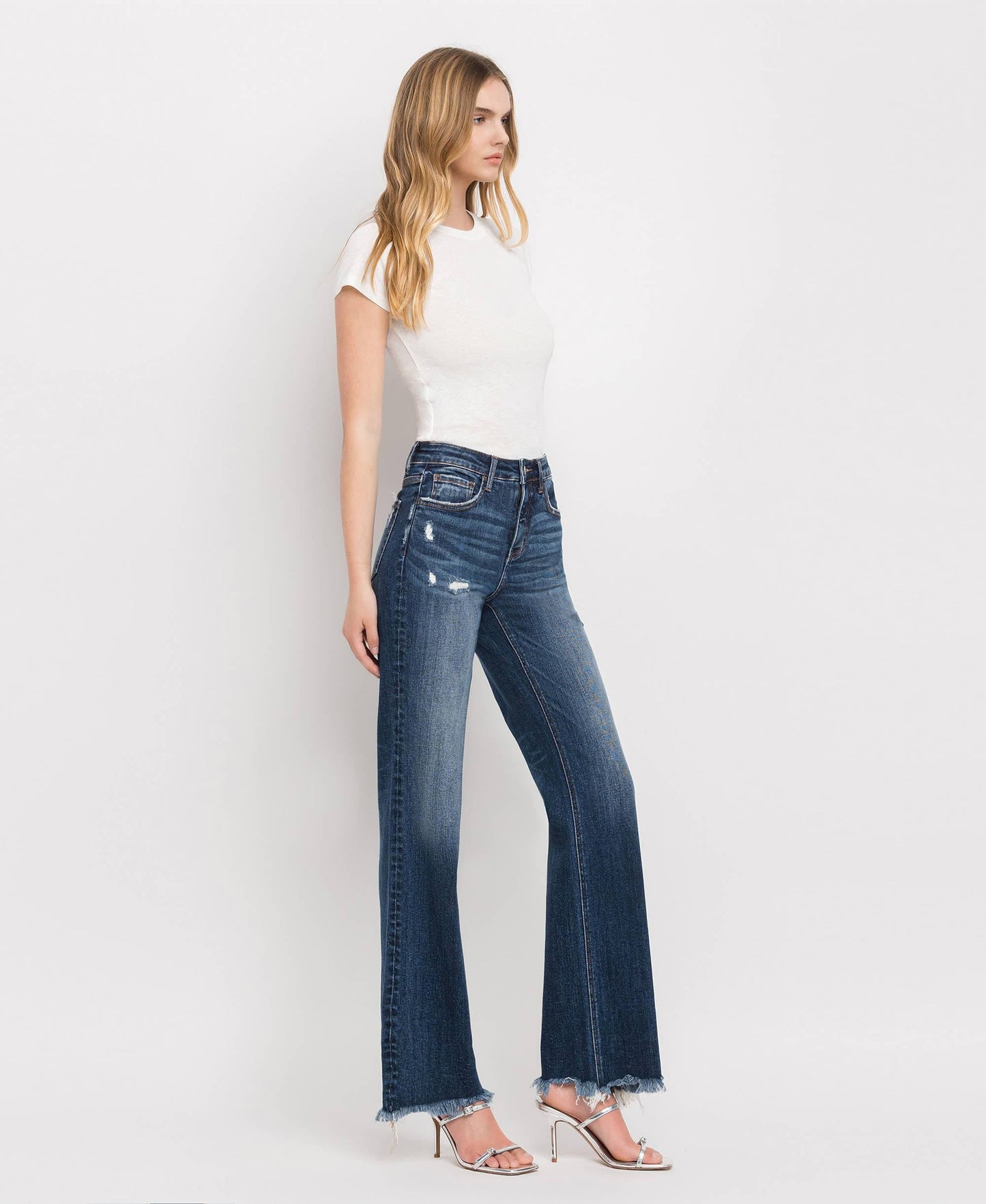 TUMMY CONTROL HIGH RISE FRAYED HEM DAD JEANS LV1308
