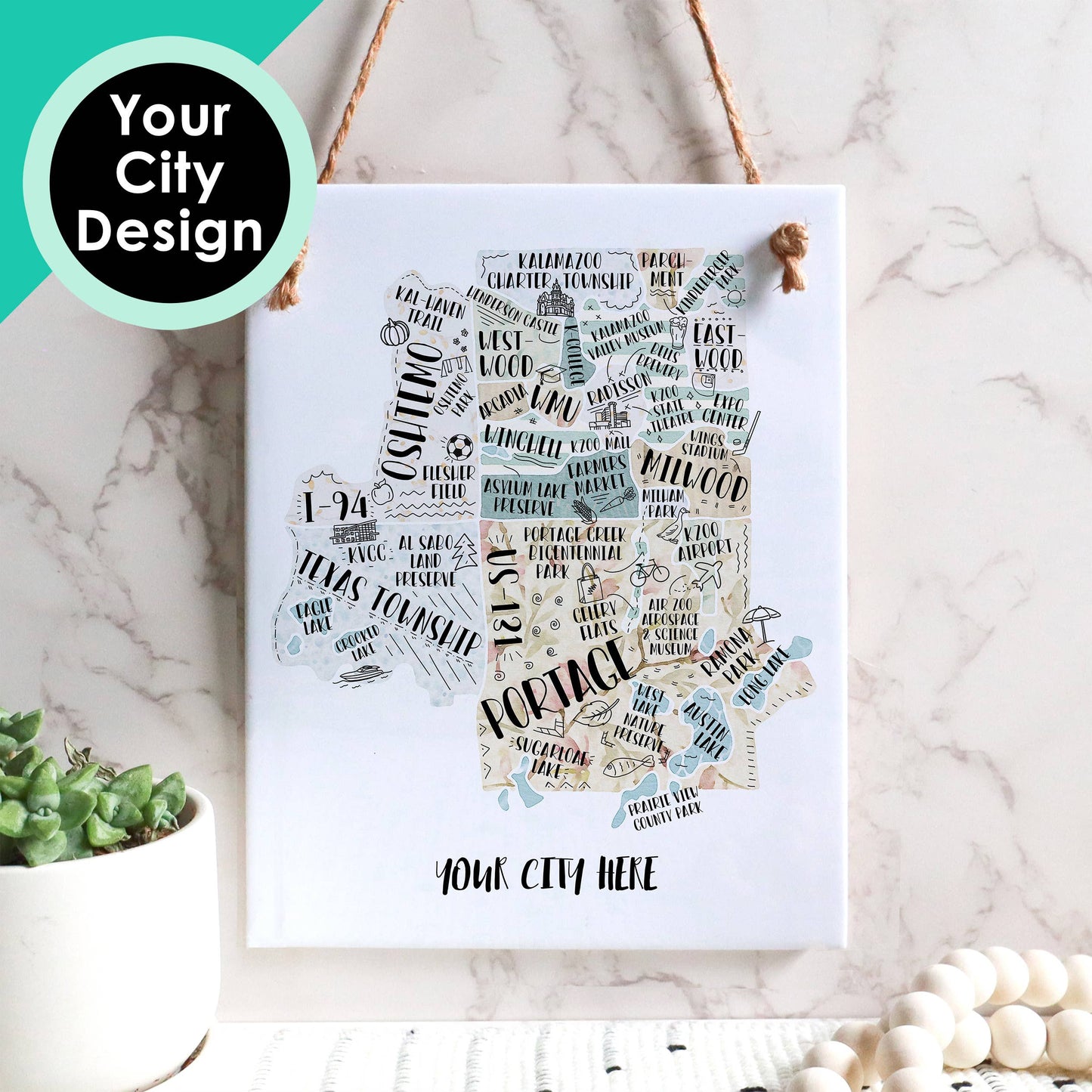 Hand Drawn Map Tile Sign -