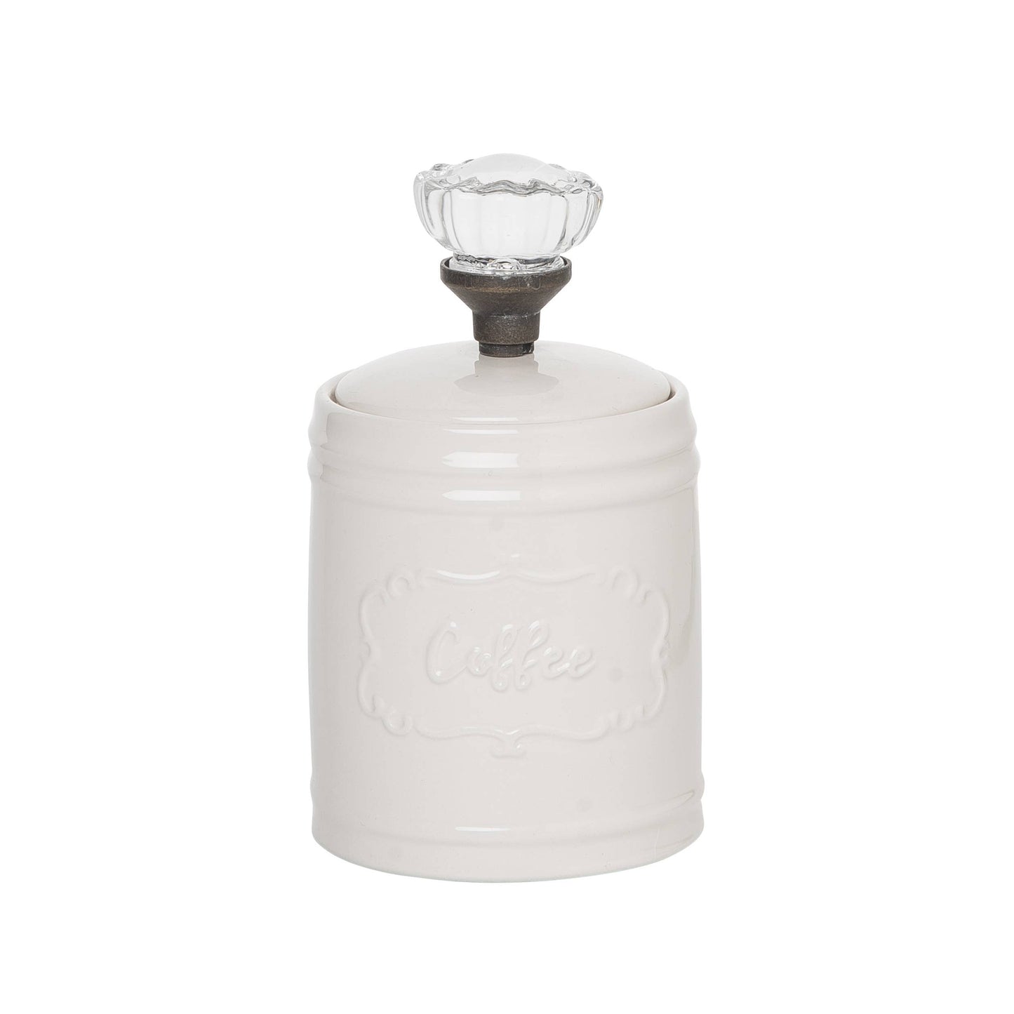 White Coffee Canister w/ Glass Knob