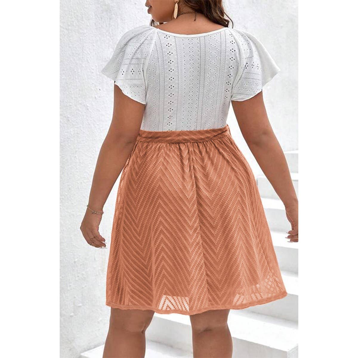 Square Neck Hollow Out Lined Lace Belt Short Dress