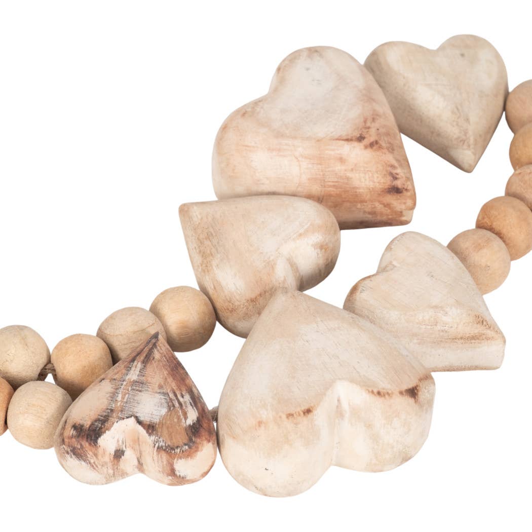Wood Woven Heart Beaded Garland with Tassels - White, 38 in.
