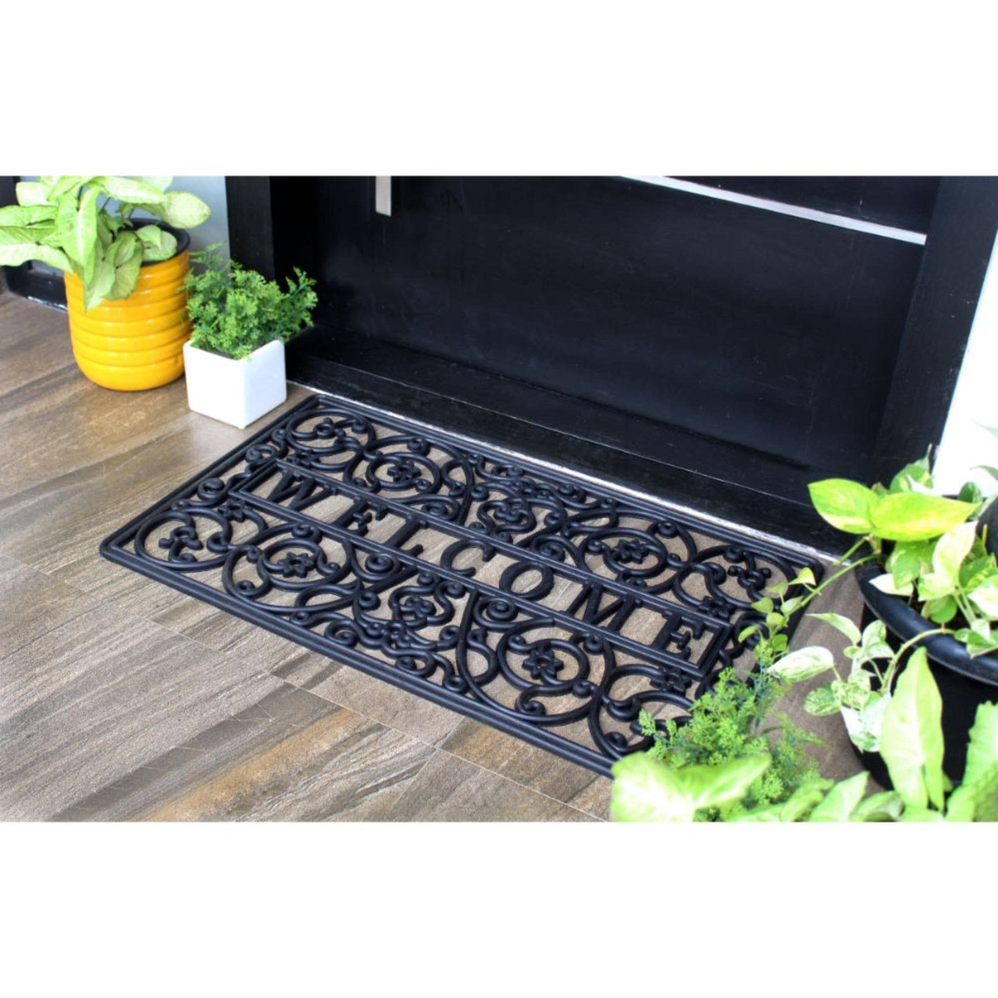 RugSmith Moulded Scroll Welcome Rubber Doormat, 18" x 30"
